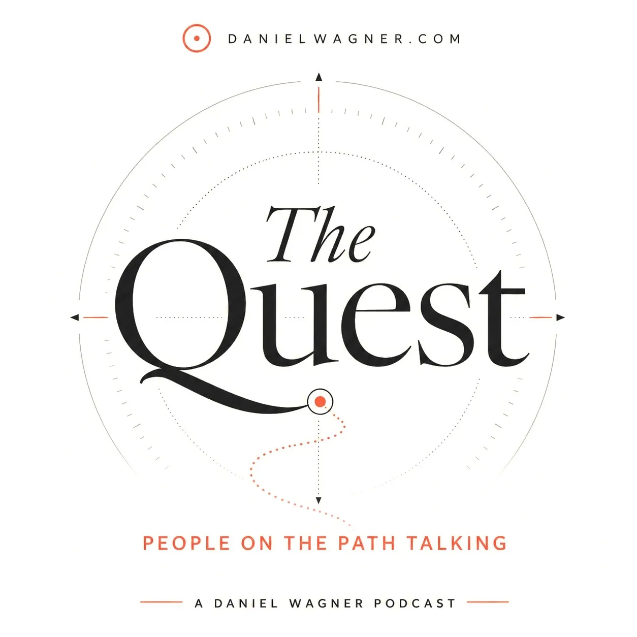 The Quest podcast cover: a compass-like circle framing the title, with the tagline People on the path talking